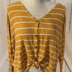 Yellow Striped Button-Up Knit Top